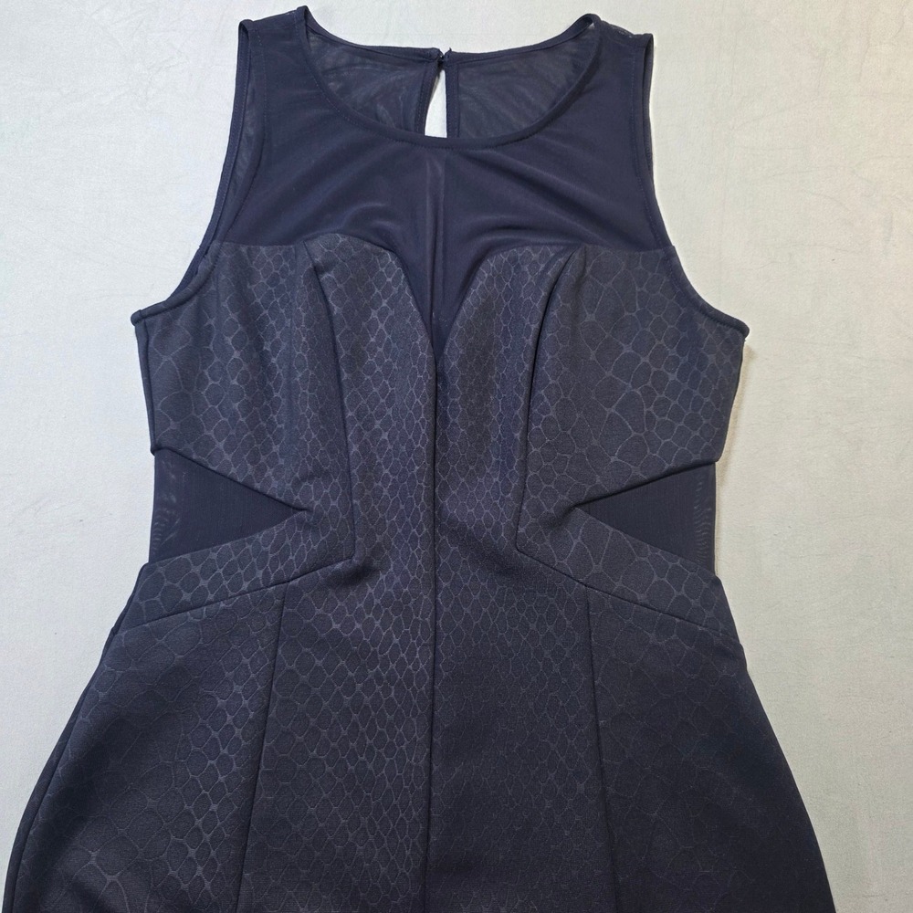 Guess Los Angeles Midnight Navy Faux Snakeskin Pattern Mesh Sheath Dress Size 2
